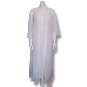 Vintage Shadowline Bridal Peignoir Set-Small-Chiffon Robe-Lace Bodice-1960s